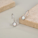 Sterling Silver White Opal Drop Earrings in Sterling Silver, Round Fire Opal Hook Earrings, Delicate Opal Earrings, Lab Opal