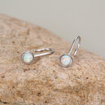 Sterling Silver White Opal Drop Earrings in Sterling Silver, Round Fire Opal Hook Earrings, Delicate Opal Earrings, Lab Opal