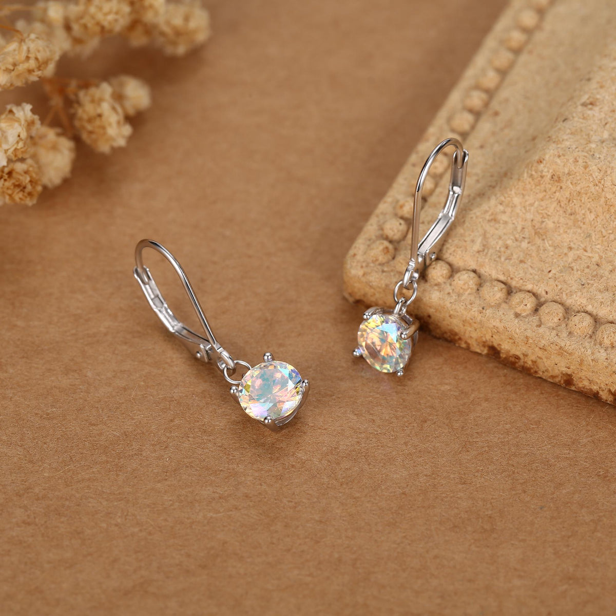 Aurora AB CZ Lever Back Hoop in Sterling Silver, 2 Sizes Available, 6mm or 6.5mm, Minimalist Simple AB Crystal Leverback Hoop Earrings