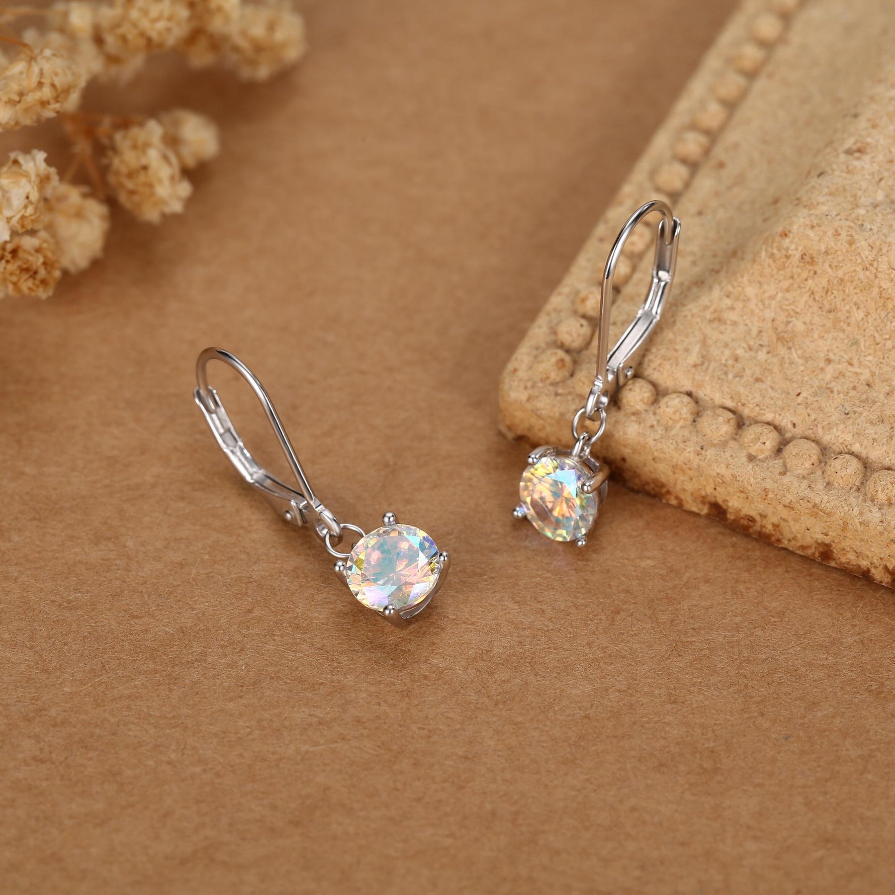 Aurora AB CZ Lever Back Hoop in Sterling Silver, 2 Sizes Available, 6mm or 6.5mm, Minimalist Simple AB Crystal Leverback Hoop Earrings