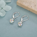 Aurora AB CZ Lever Back Hoop in Sterling Silver, 2 Sizes Available, 6mm or 6.5mm, Minimalist Simple AB Crystal Leverback Hoop Earrings