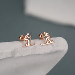 Sterling Silver Skier 18G Screw Back Earrings
