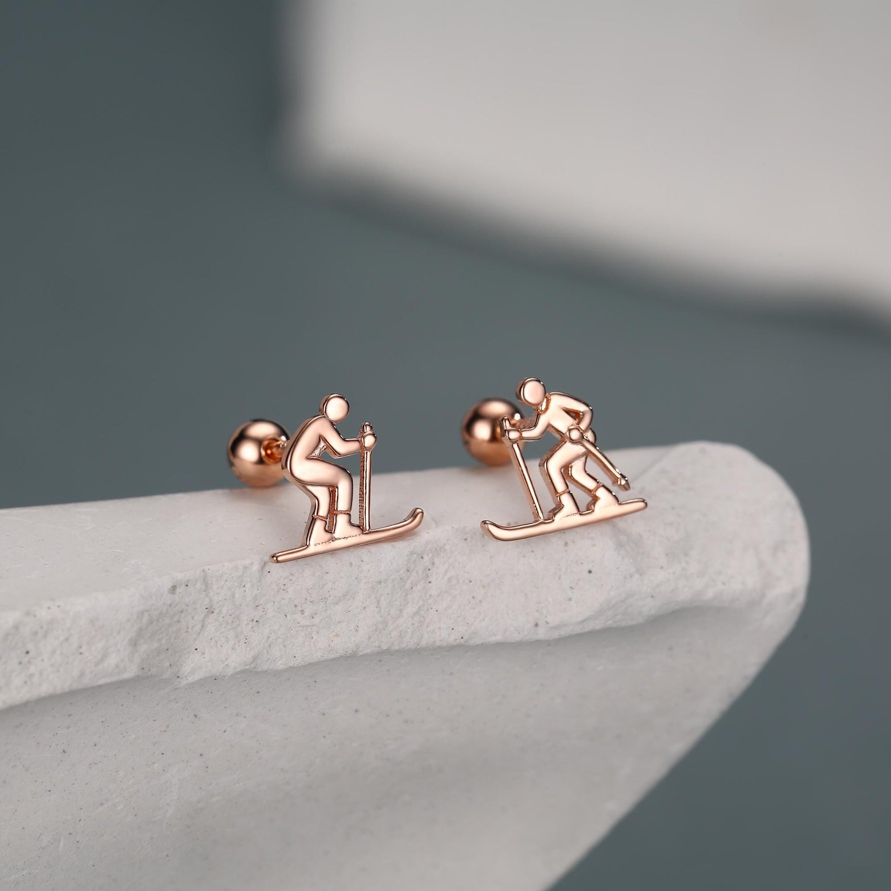 Sterling Silver Skier 18G Screw Back Earrings