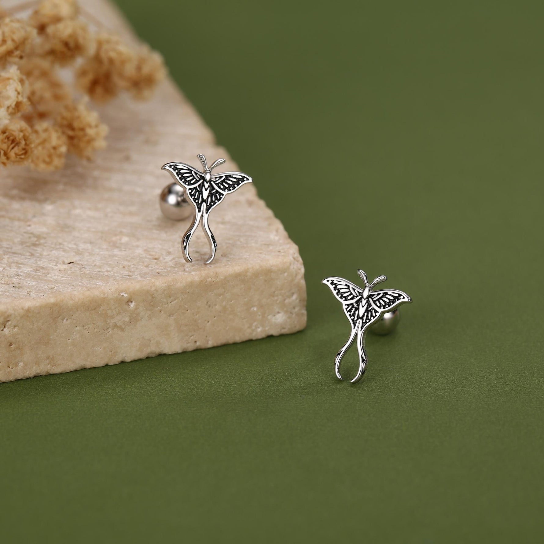 Sterling Silver Luna Moth 18G Screw Back Earrings
