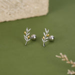 Sterling Silver Olive Branch 18G Screw Back Earrings