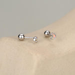 Sterling Silver White Lab Opal Moon 18G Screw Back Earrings