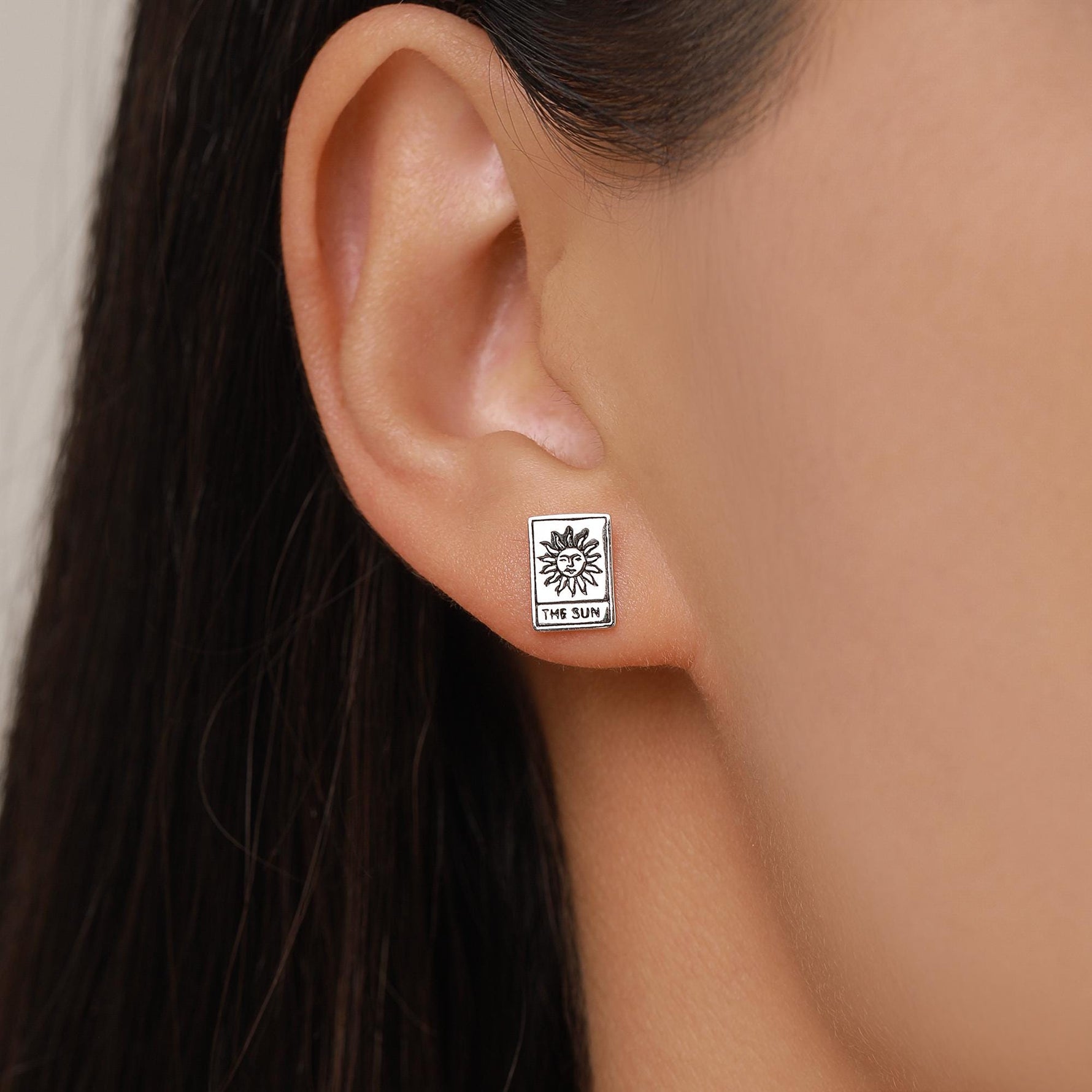 Sterling Silver Mismatched Tarot Card Sun and Star Stud Earrings