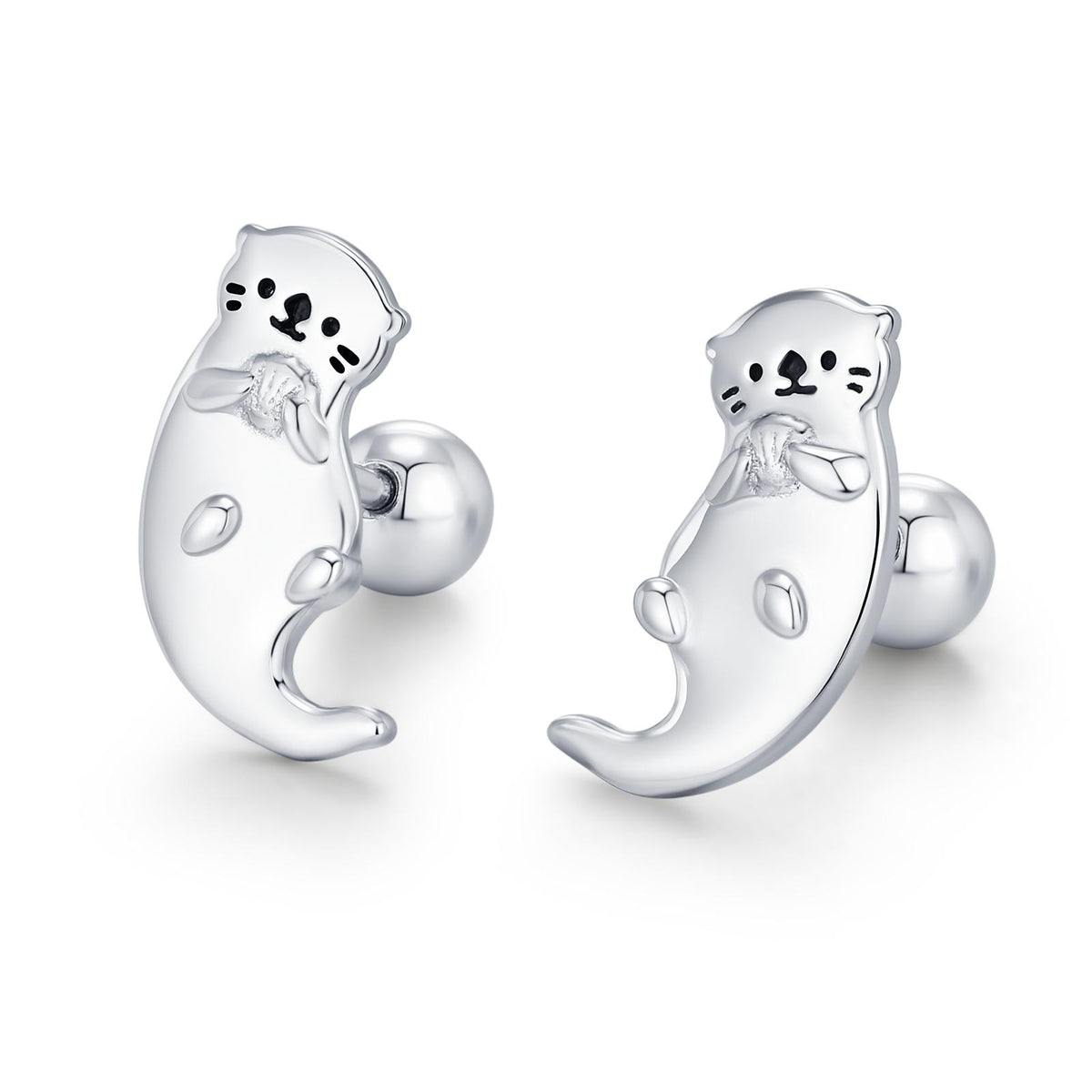 Sterling Silver Sea Otter 18G Screw Back Earrings