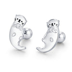 Sterling Silver Sea Otter 18G Screw Back Earrings