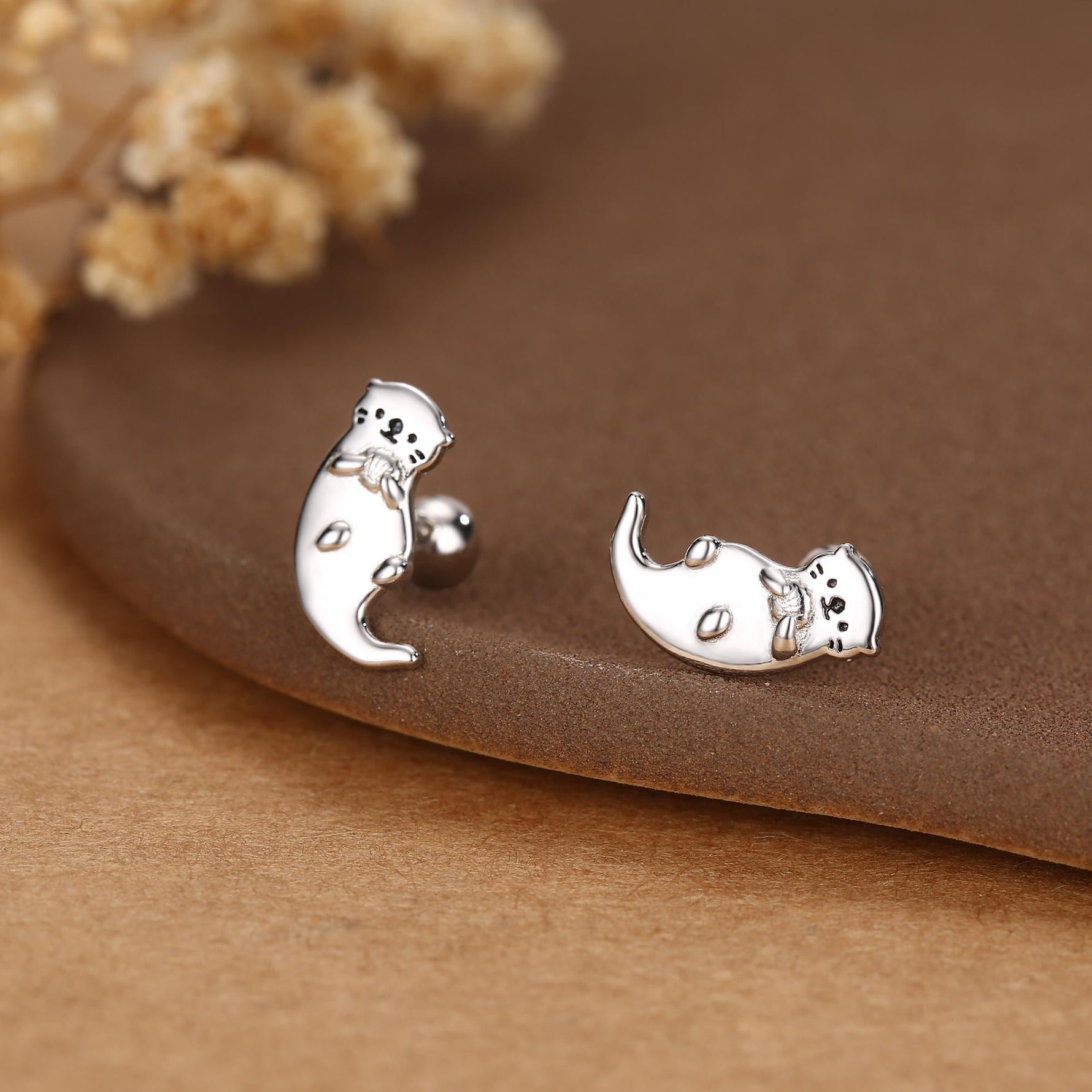 Sterling Silver Sea Otter 18G Screw Back Earrings