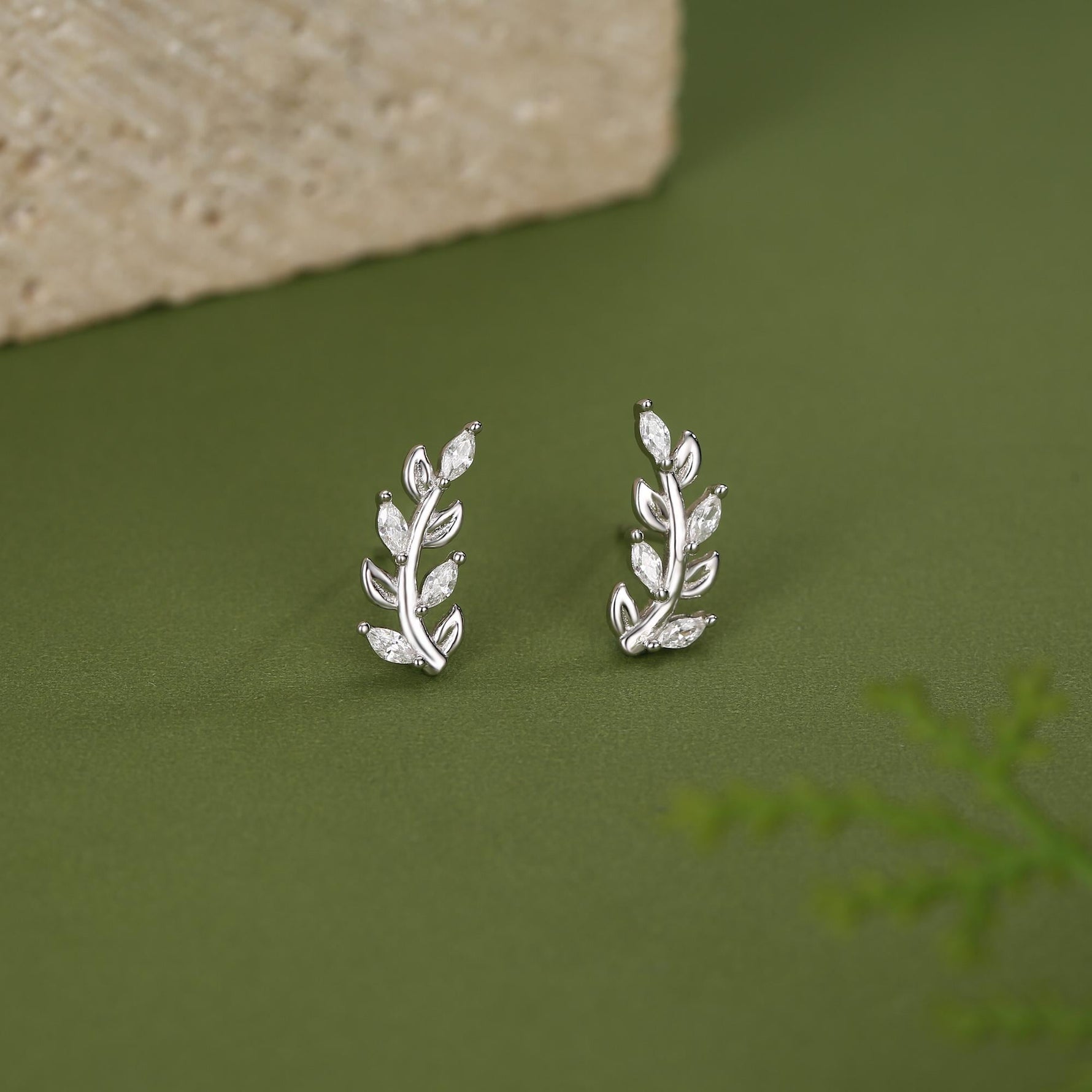 Sparkly Leaf CZ Stud Earrings in Sterling Silver, Silver or Gold, Bridal Jewellery, Bridesmaid's Earrings, Nature Inspired, Botanical