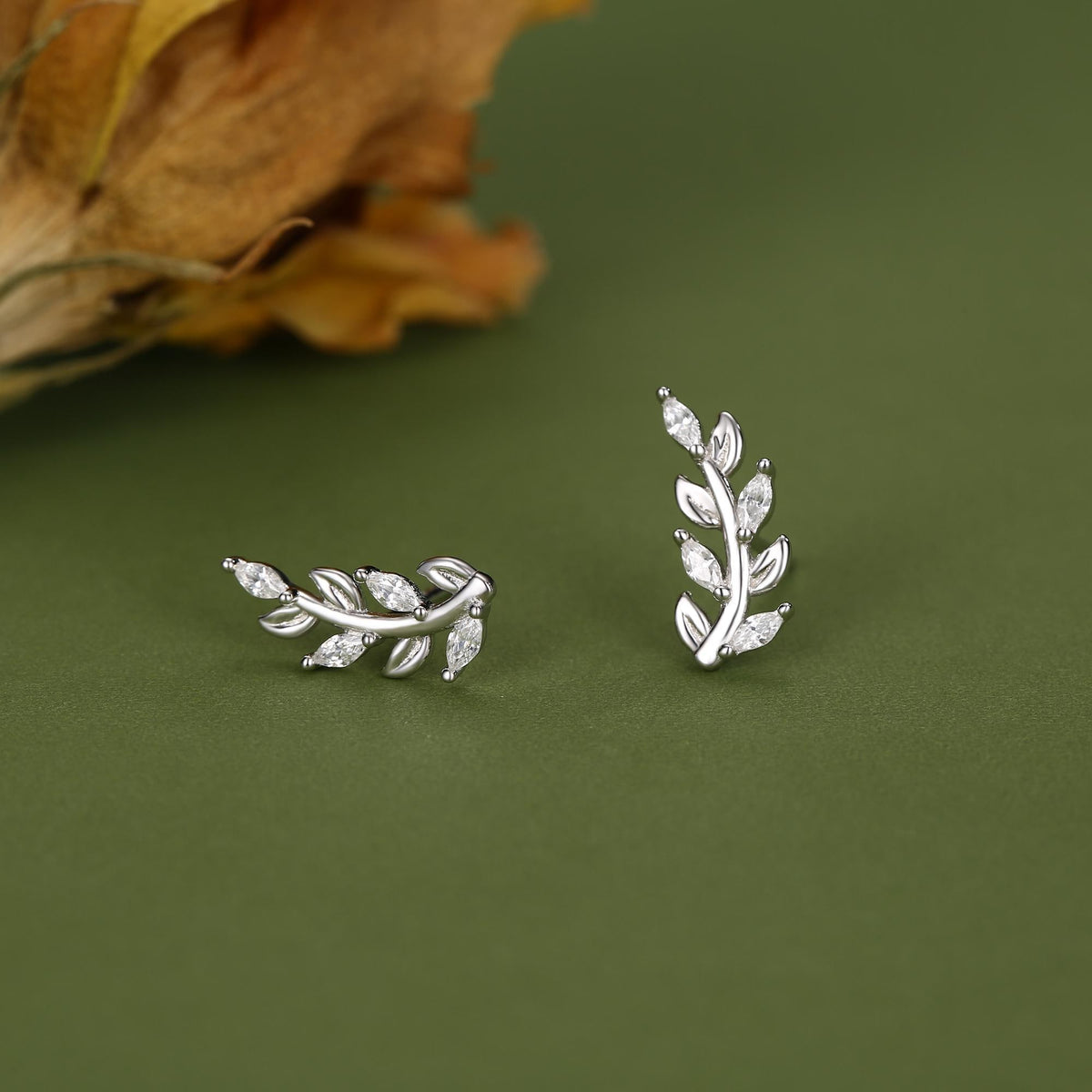 Sparkly Leaf CZ Stud Earrings in Sterling Silver, Silver or Gold, Bridal Jewellery, Bridesmaid's Earrings, Nature Inspired, Botanical