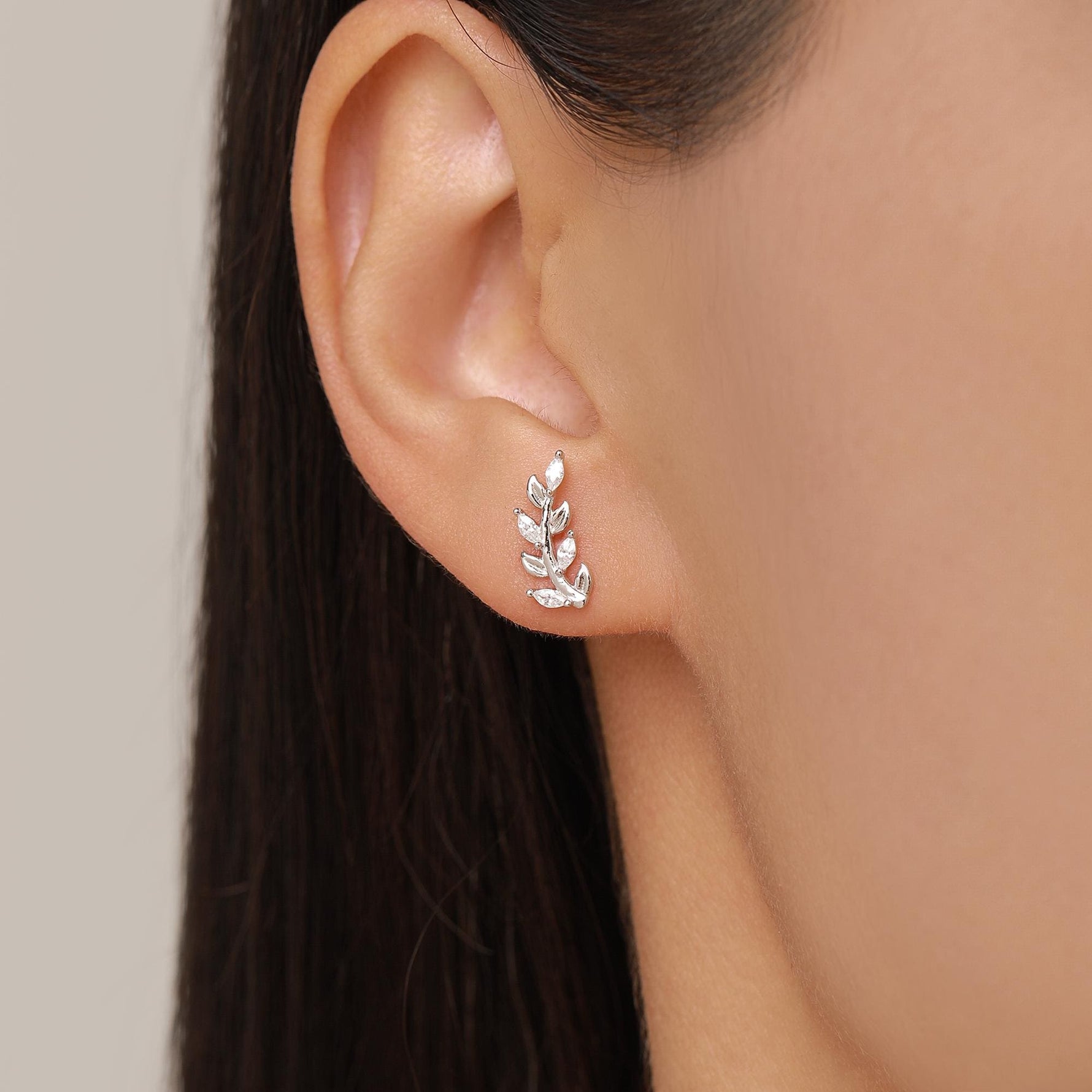 Sparkly Leaf CZ Stud Earrings in Sterling Silver, Silver or Gold, Bridal Jewellery, Bridesmaid's Earrings, Nature Inspired, Botanical