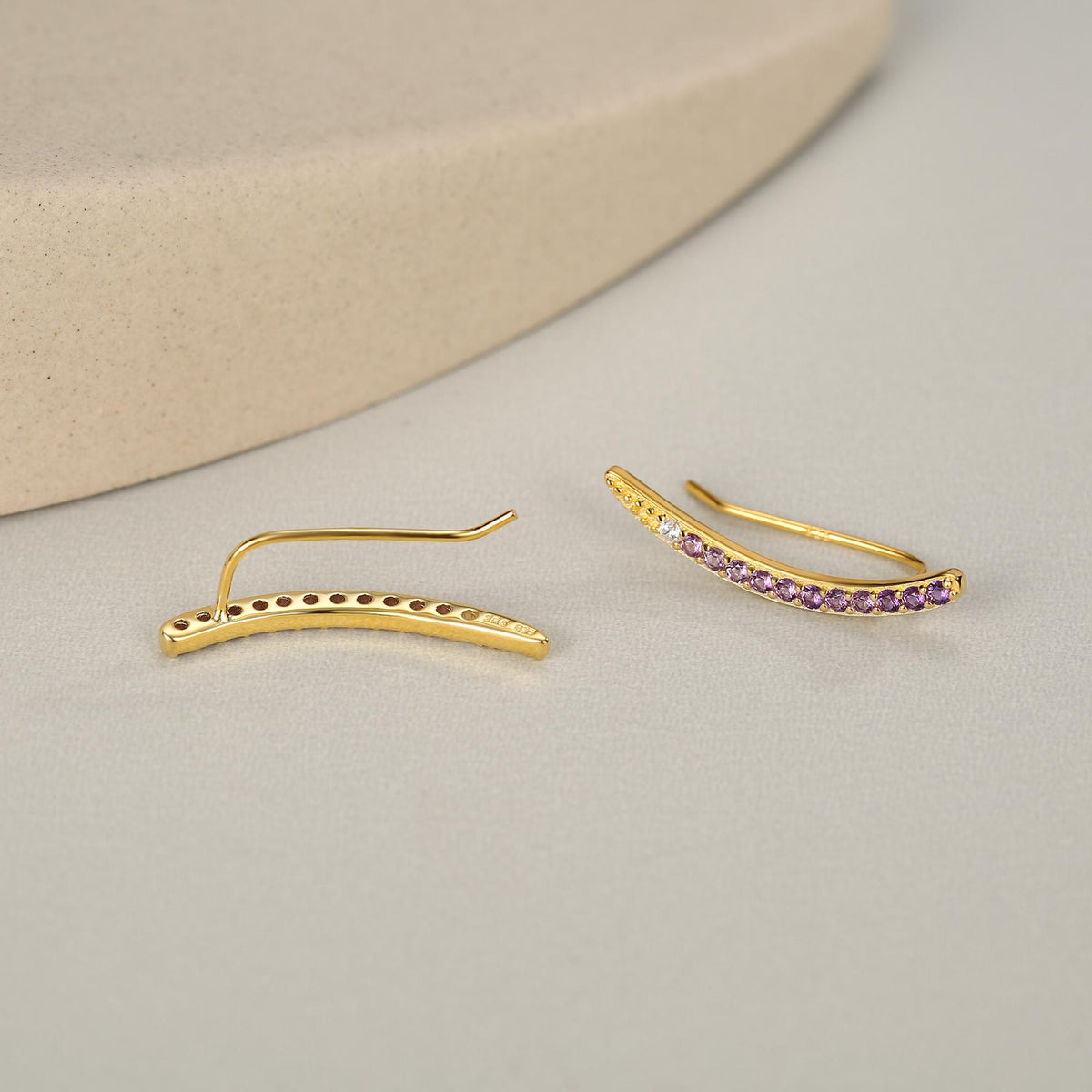Ombre Amethyst Purple CZ Crawler Earrings in Sterling Silver, Silver or Gold, Gradient Colour Ear Crawlers, February Birthstone Ear Climbers