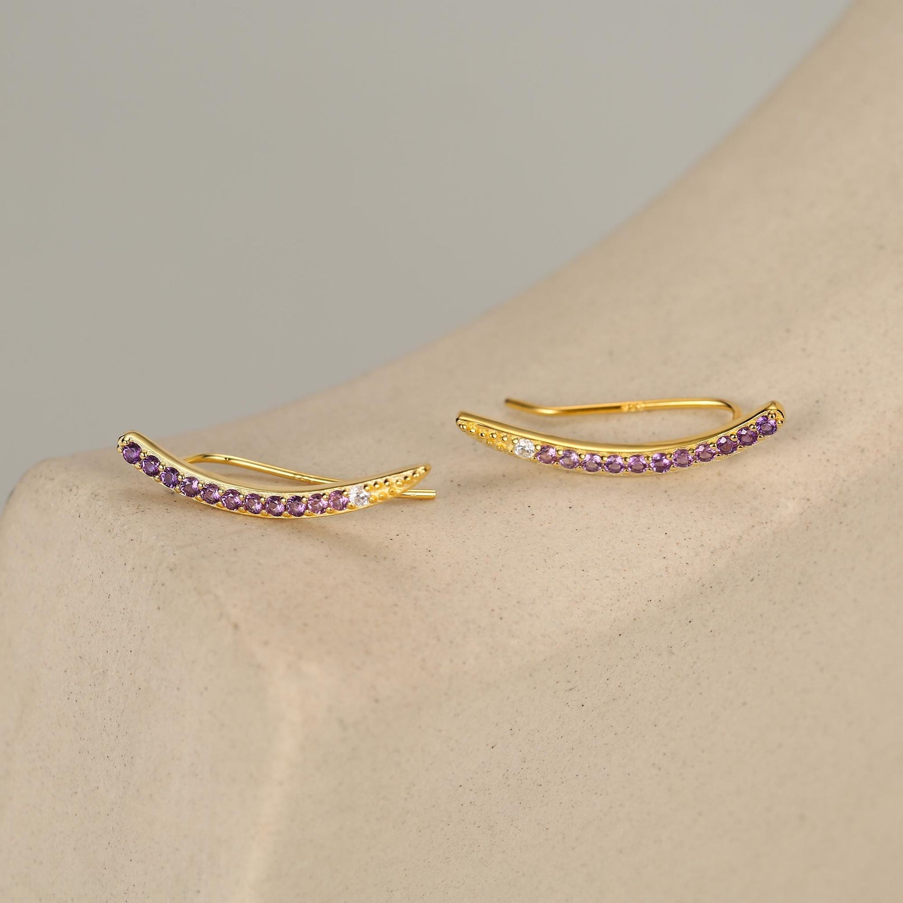 Ombre Amethyst Purple CZ Crawler Earrings in Sterling Silver, Silver or Gold, Gradient Colour Ear Crawlers, February Birthstone Ear Climbers