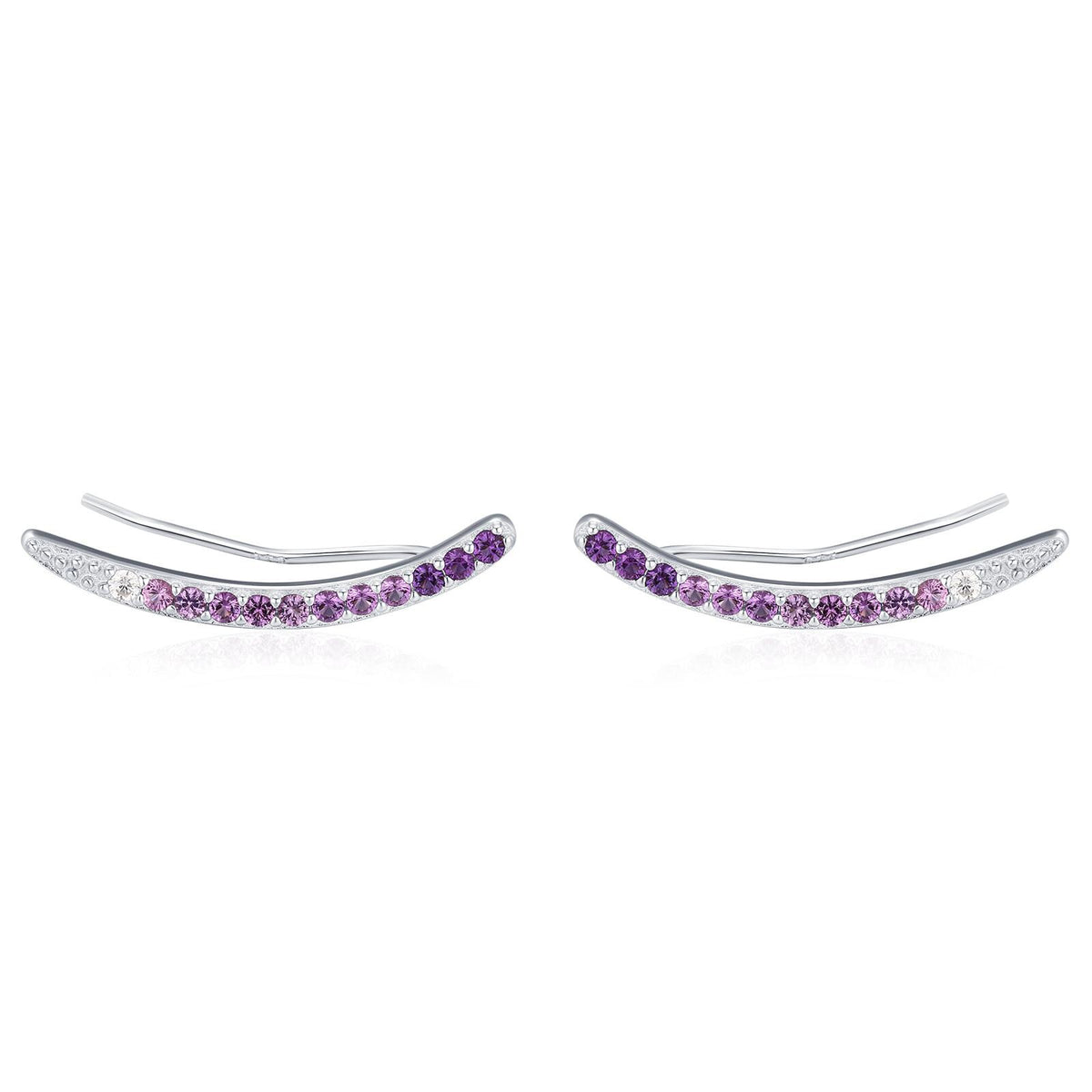 Ombre Amethyst Purple CZ Crawler Earrings in Sterling Silver, Silver or Gold, Gradient Colour Ear Crawlers, February Birthstone Ear Climbers