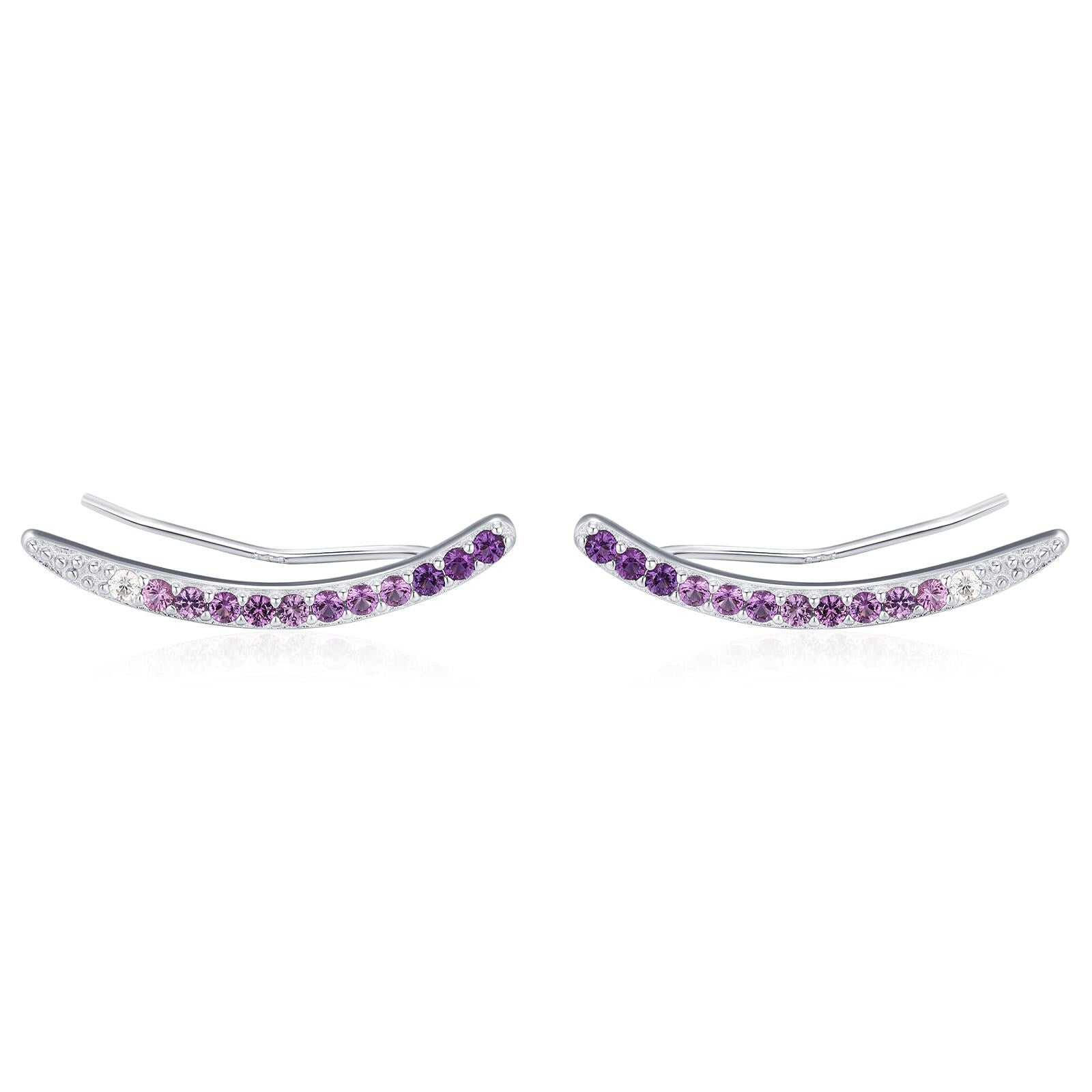 Ombre Amethyst Purple CZ Crawler Earrings in Sterling Silver, Silver or Gold, Gradient Colour Ear Crawlers, February Birthstone Ear Climbers