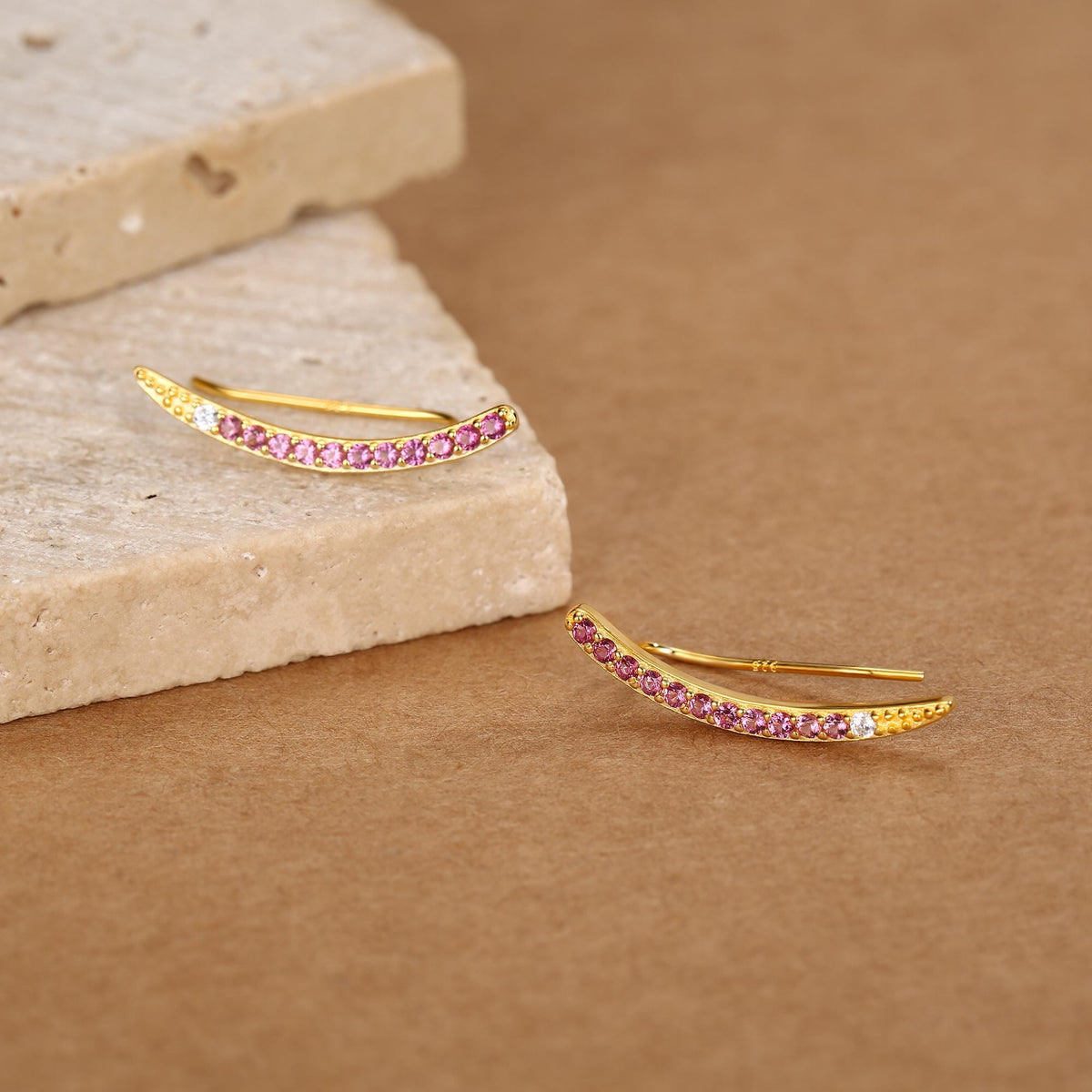 Ombre Ruby Pink CZ Crawler Earrings in Sterling Silver, Silver or Gold, Gradient Colour Ear Crawlers, July Birthstone Ear Climbers