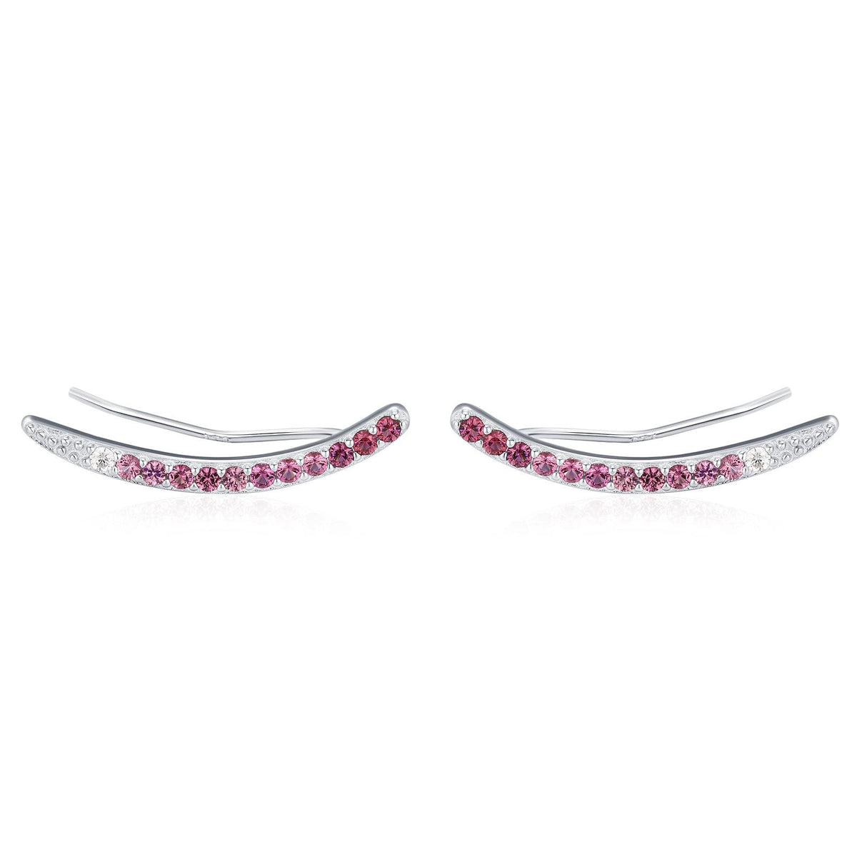 Ombre Ruby Pink CZ Crawler Earrings in Sterling Silver, Silver or Gold, Gradient Colour Ear Crawlers, July Birthstone Ear Climbers