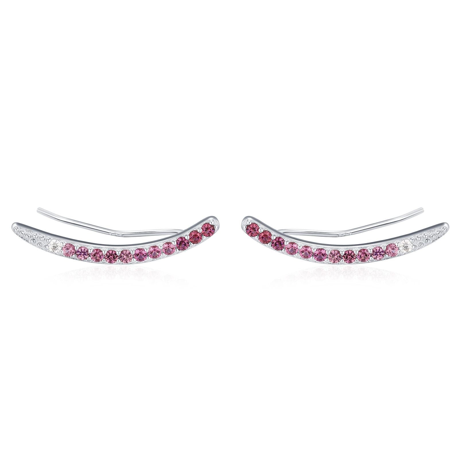 Ombre Ruby Pink CZ Crawler Earrings in Sterling Silver, Silver or Gold, Gradient Colour Ear Crawlers, July Birthstone Ear Climbers