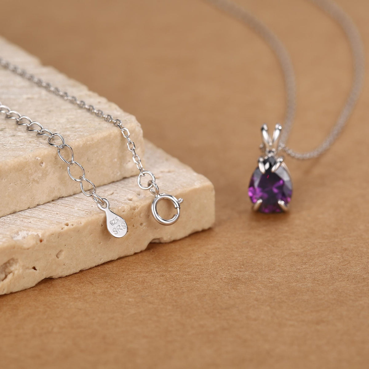 Amethyst Purple CZ Pear Cut Pendant Necklace