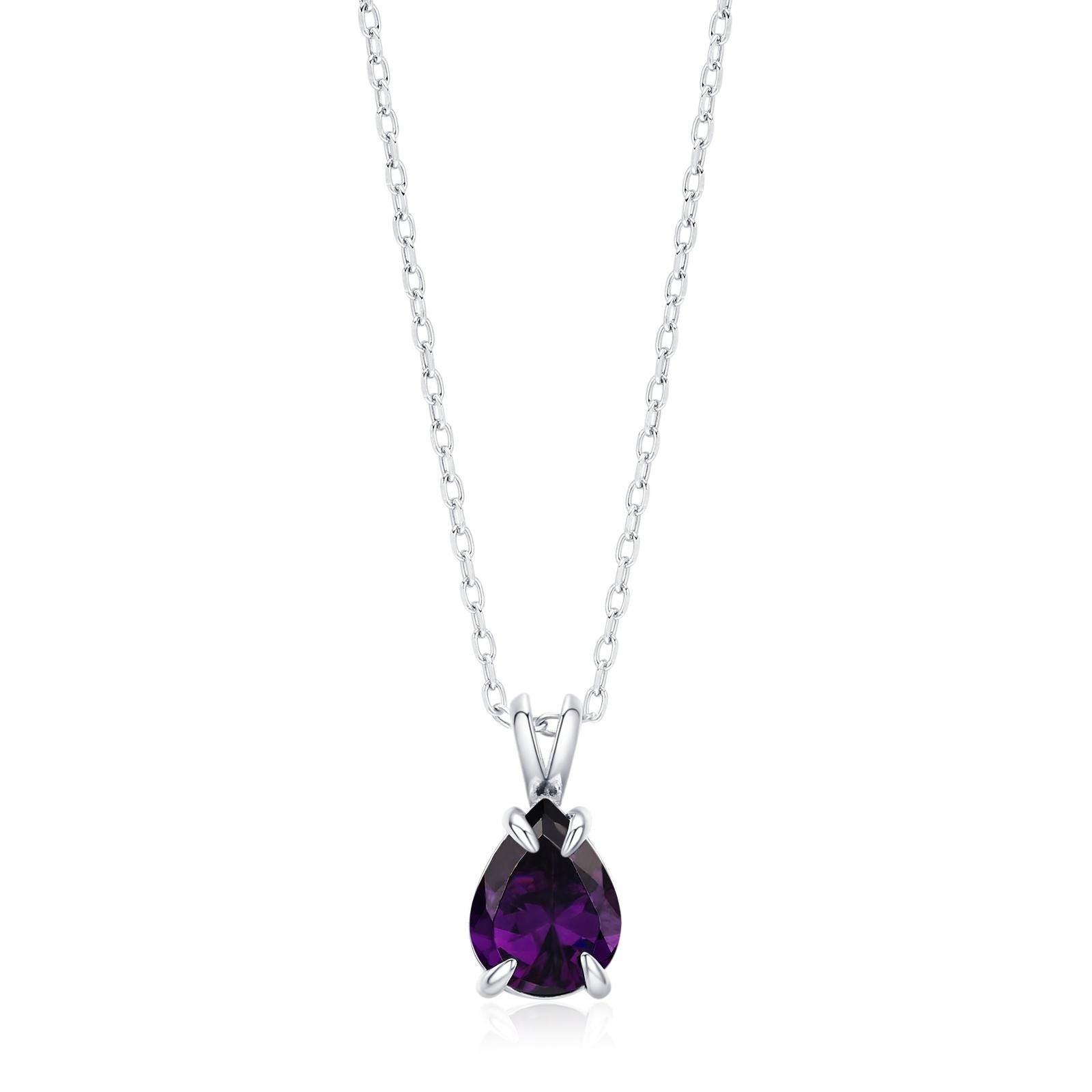 Amethyst Purple CZ Pear Cut Pendant Necklace