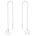Asymmetric Star and Moon Ear Threaders in Sterling Silver, Delicate Star and Moon Threader Earrings, Dainty Open Star Dangle Earrings
