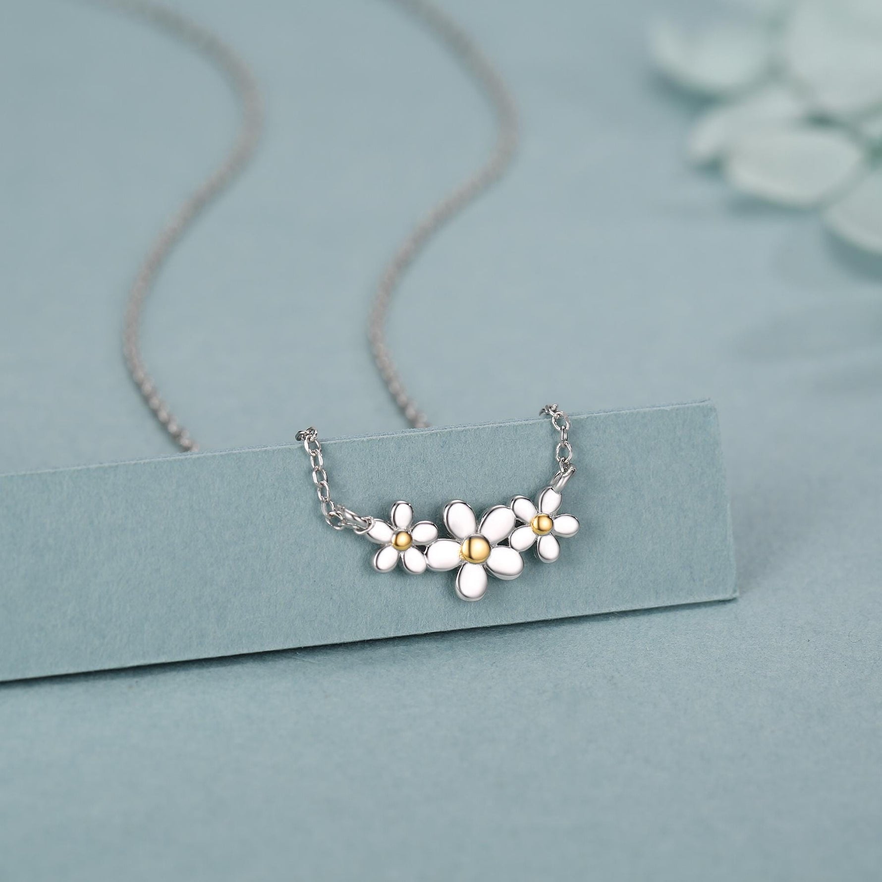 Forget Me Not Flower Trio Pendant Necklace