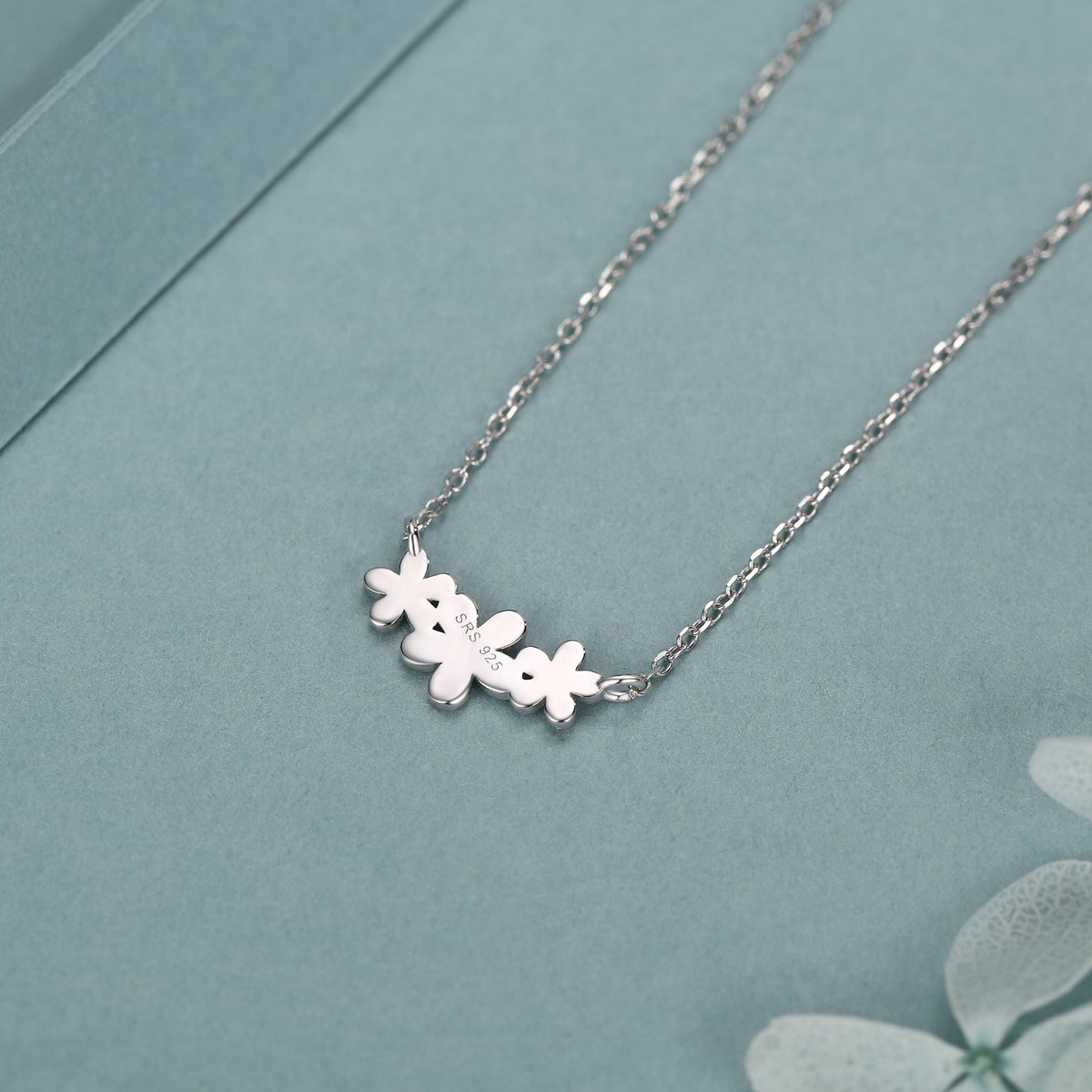 Forget Me Not Flower Trio Pendant Necklace