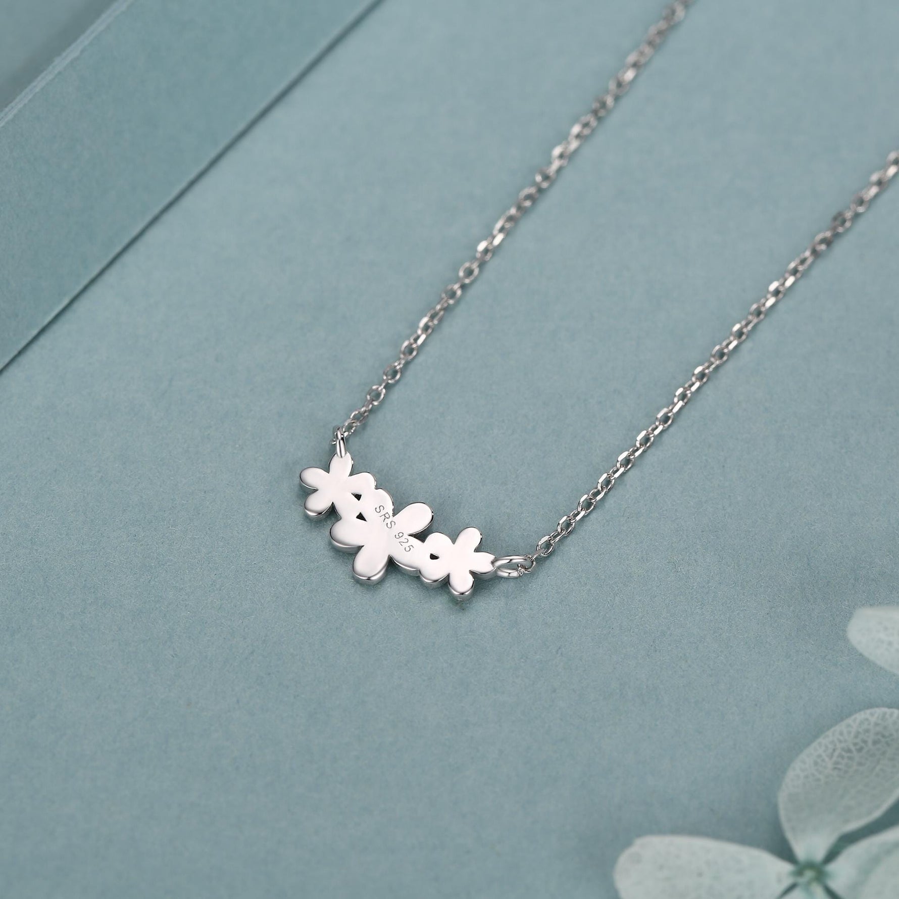 Forget Me Not Flower Trio Pendant Necklace