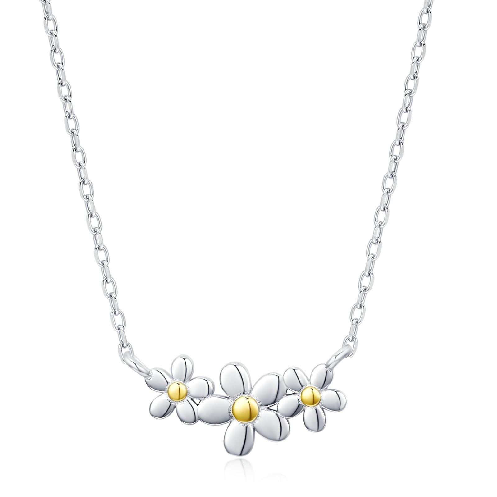 Forget Me Not Flower Trio Pendant Necklace