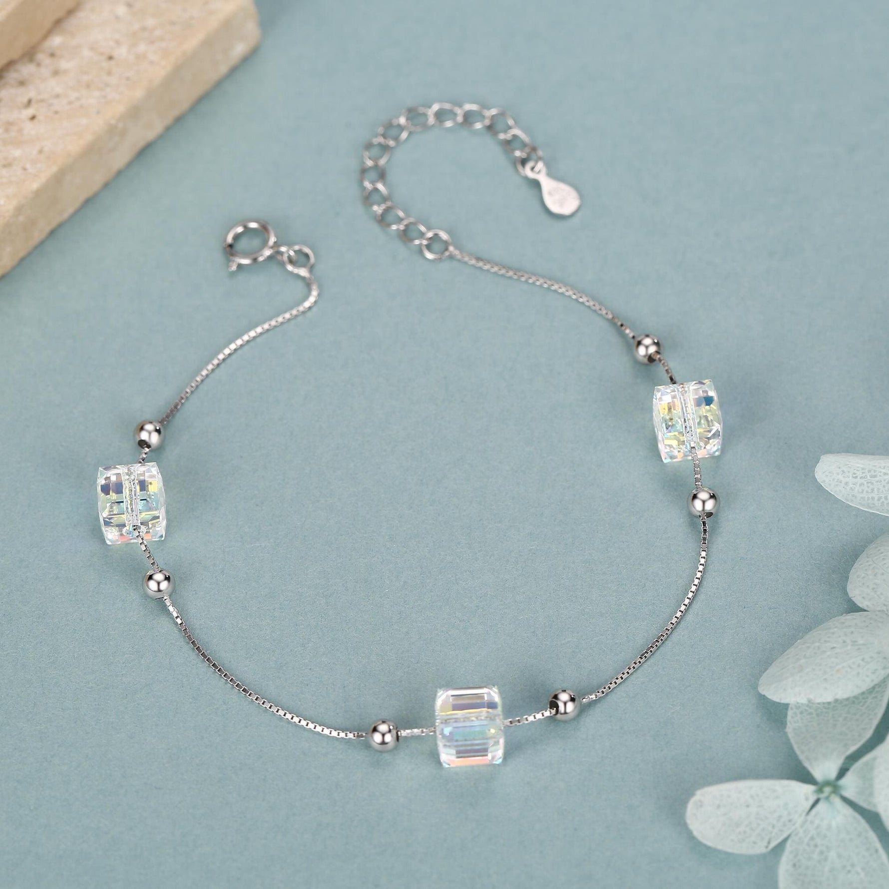 Aurora Borealis Crystal Cube Station Bracelet