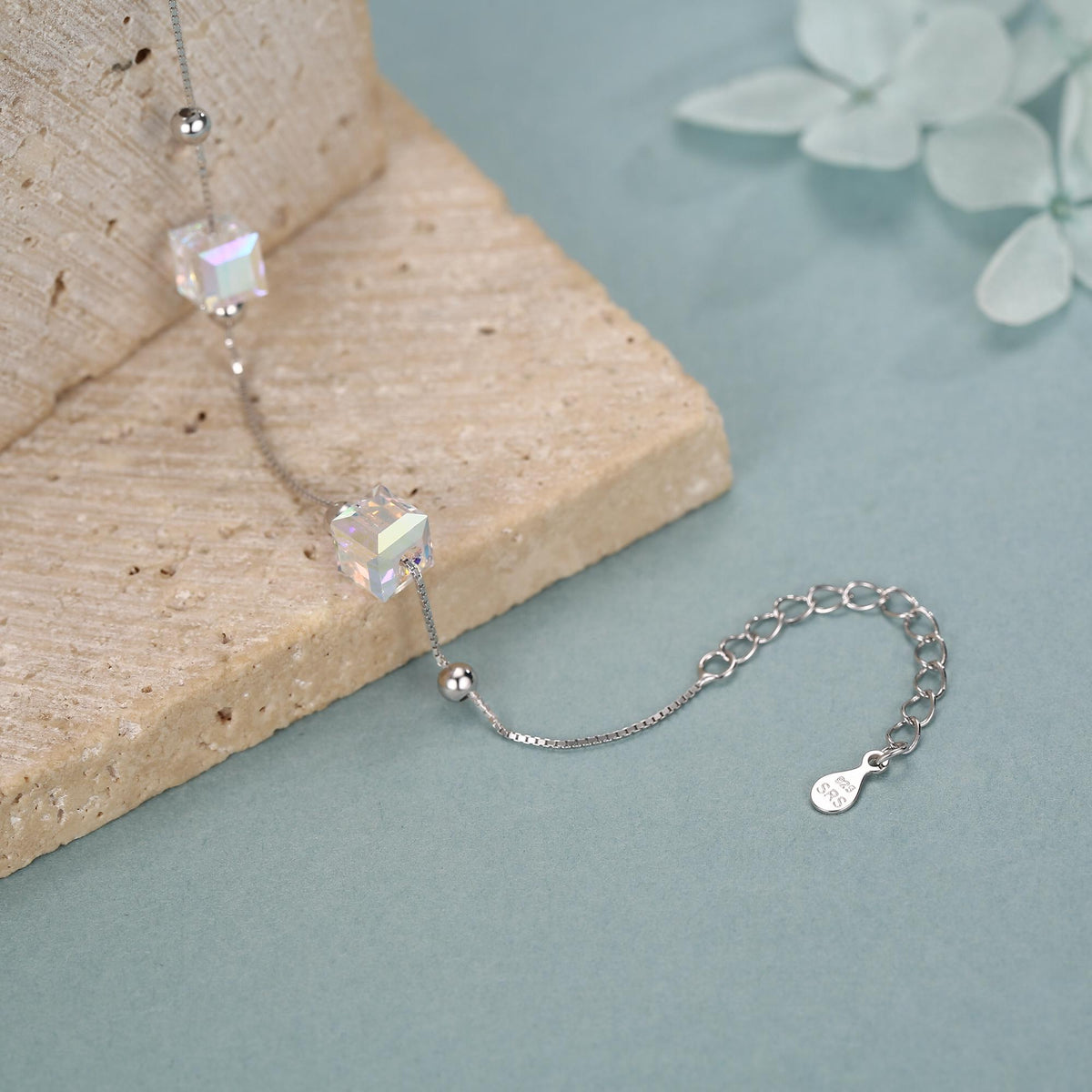 Aurora Borealis Crystal Cube Station Bracelet