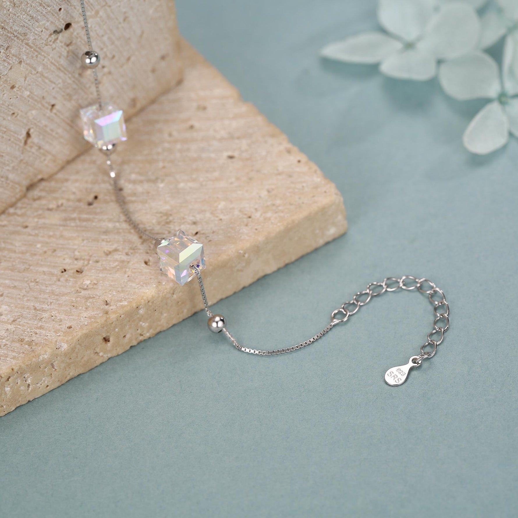 Aurora Borealis Crystal Cube Station Bracelet