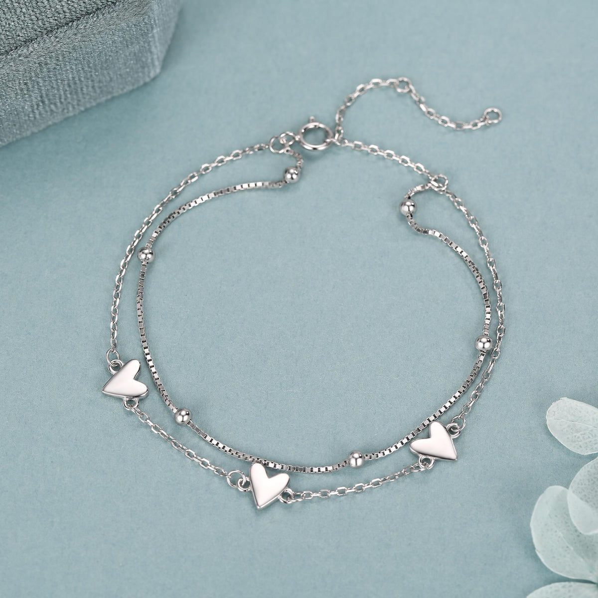 Double Layer Three Hearts Charm Bracelet