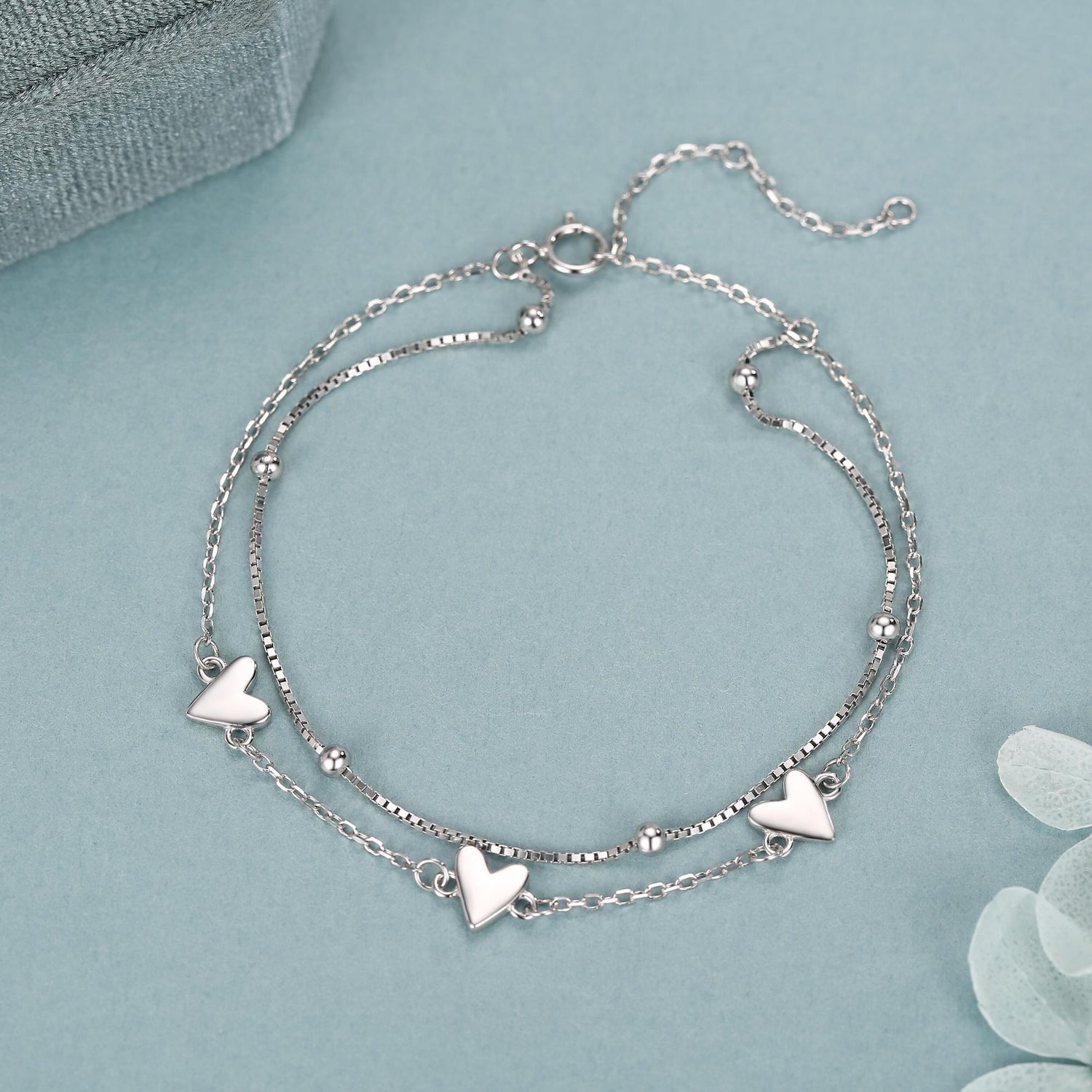 Double Layer Three Hearts Charm Bracelet