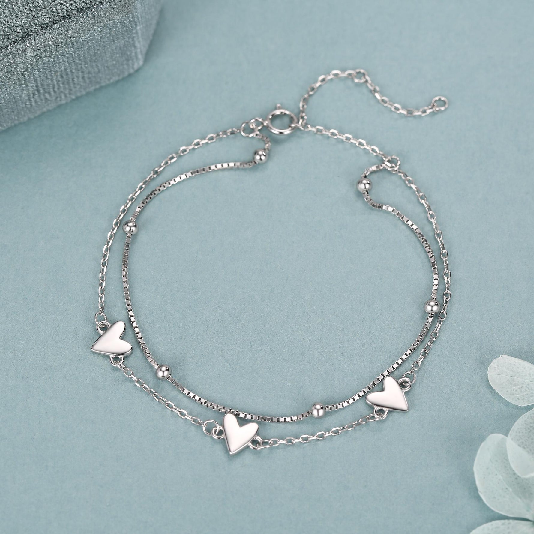 Double Layer Three Hearts Charm Bracelet
