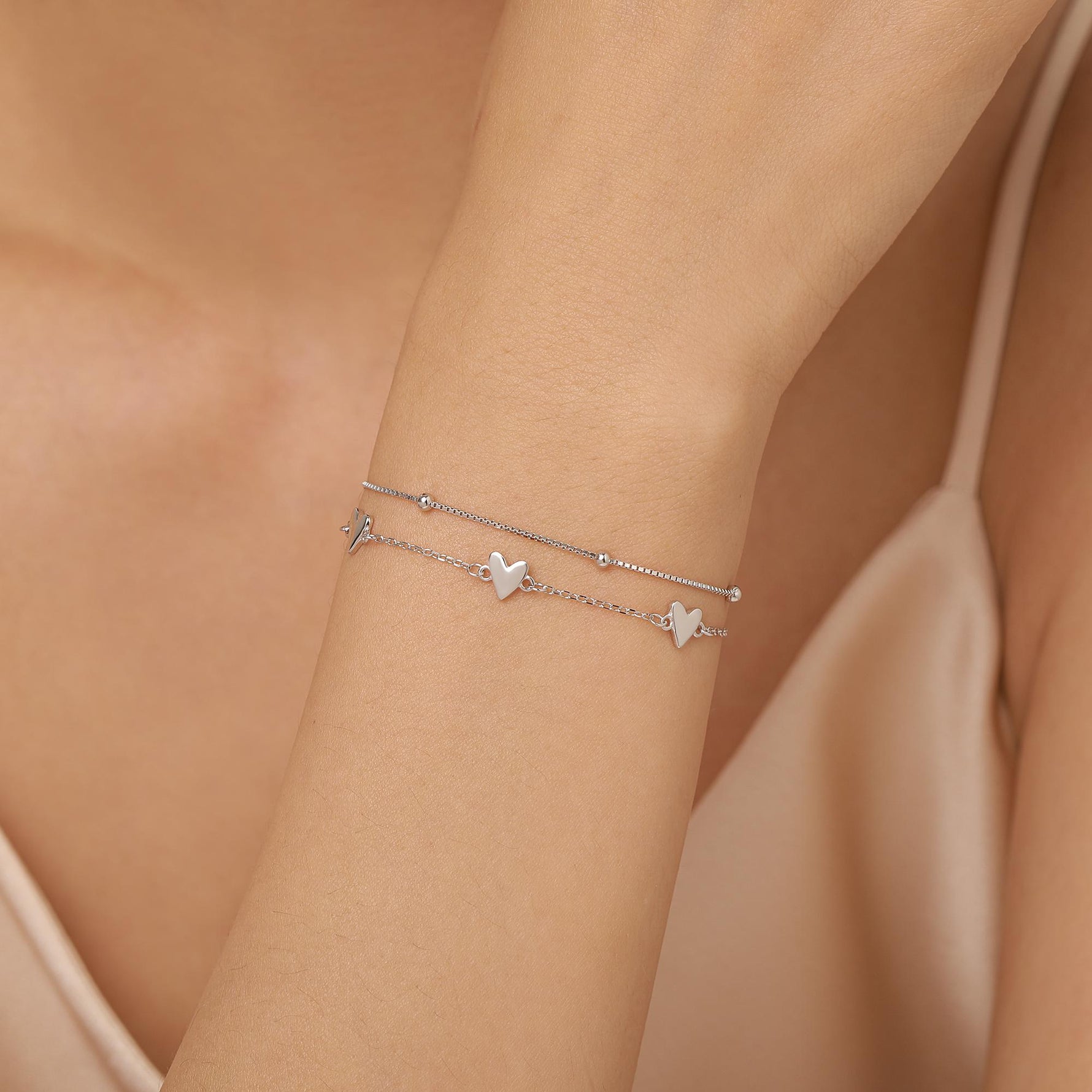 Double Layer Three Hearts Charm Bracelet