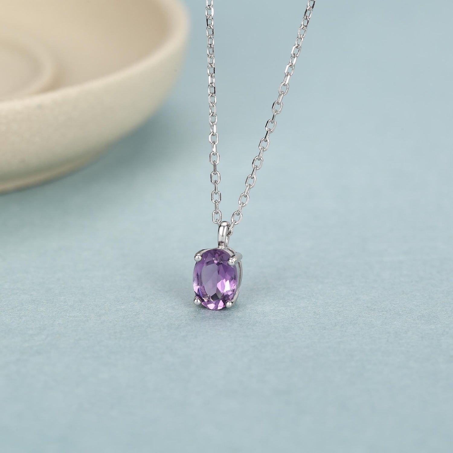 Amethyst Oval Pendant Necklace