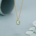 Green Opal Droplet Pendant Necklace in Sterling Silver, Lab Opal Necklace, Pear Shape Opal Necklace, Fire Opal Necklace