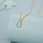 Green Opal Droplet Pendant Necklace in Sterling Silver, Lab Opal Necklace, Pear Shape Opal Necklace, Fire Opal Necklace
