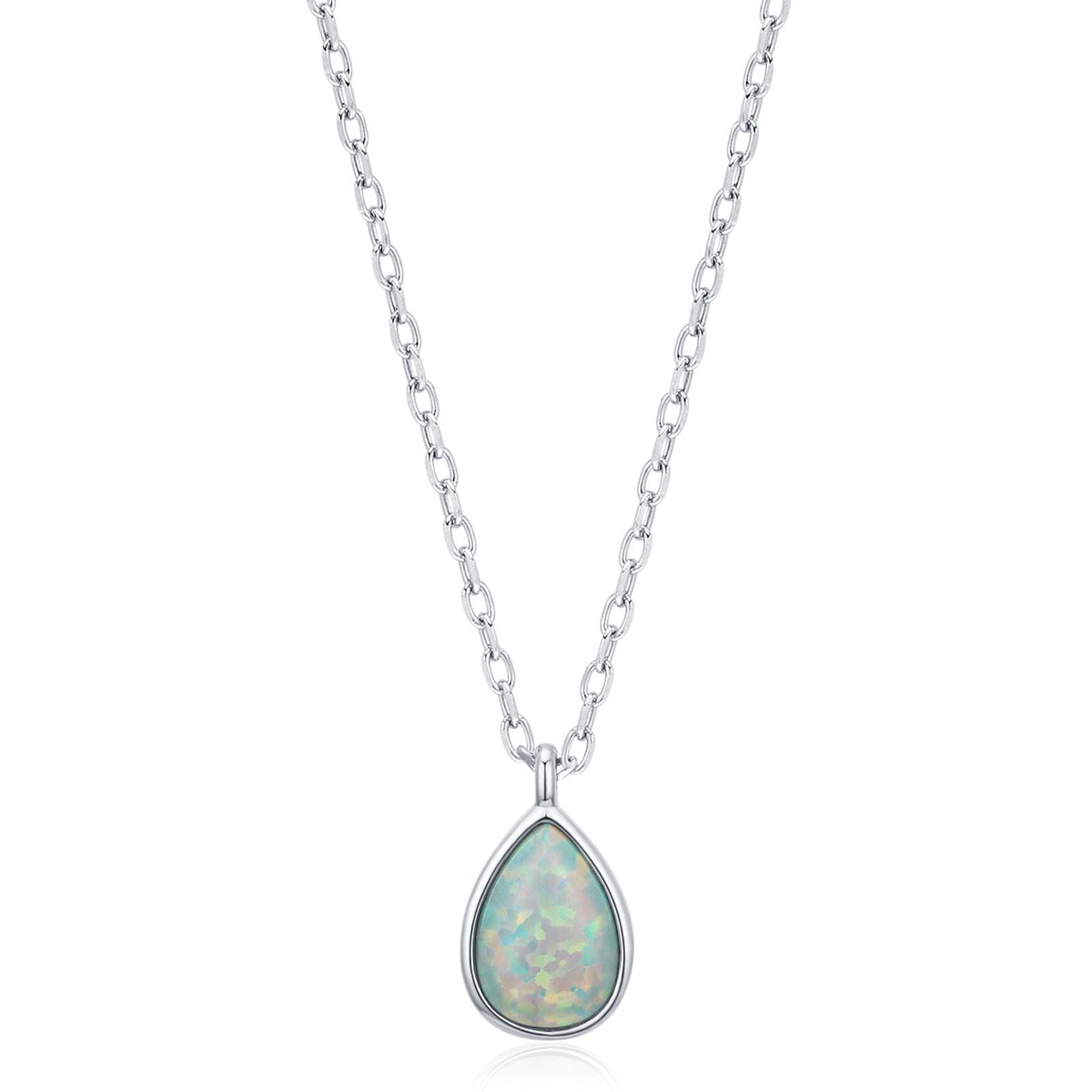 Green Opal Droplet Pendant Necklace in Sterling Silver, Lab Opal Necklace, Pear Shape Opal Necklace, Fire Opal Necklace