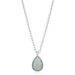 Green Opal Droplet Pendant Necklace in Sterling Silver, Lab Opal Necklace, Pear Shape Opal Necklace, Fire Opal Necklace