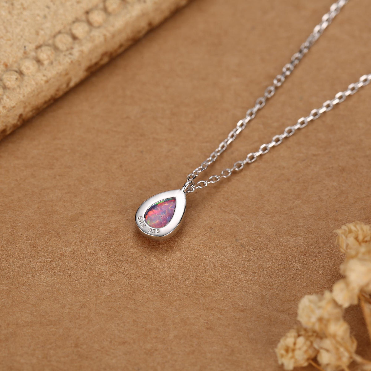 Droplet Purple Opal Pendant Necklace in Sterling Silver, Lab Opal Necklace, Pear Shape Opal Necklace, Fire Opal Necklace