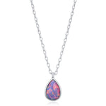 Droplet Purple Opal Pendant Necklace in Sterling Silver, Lab Opal Necklace, Pear Shape Opal Necklace, Fire Opal Necklace