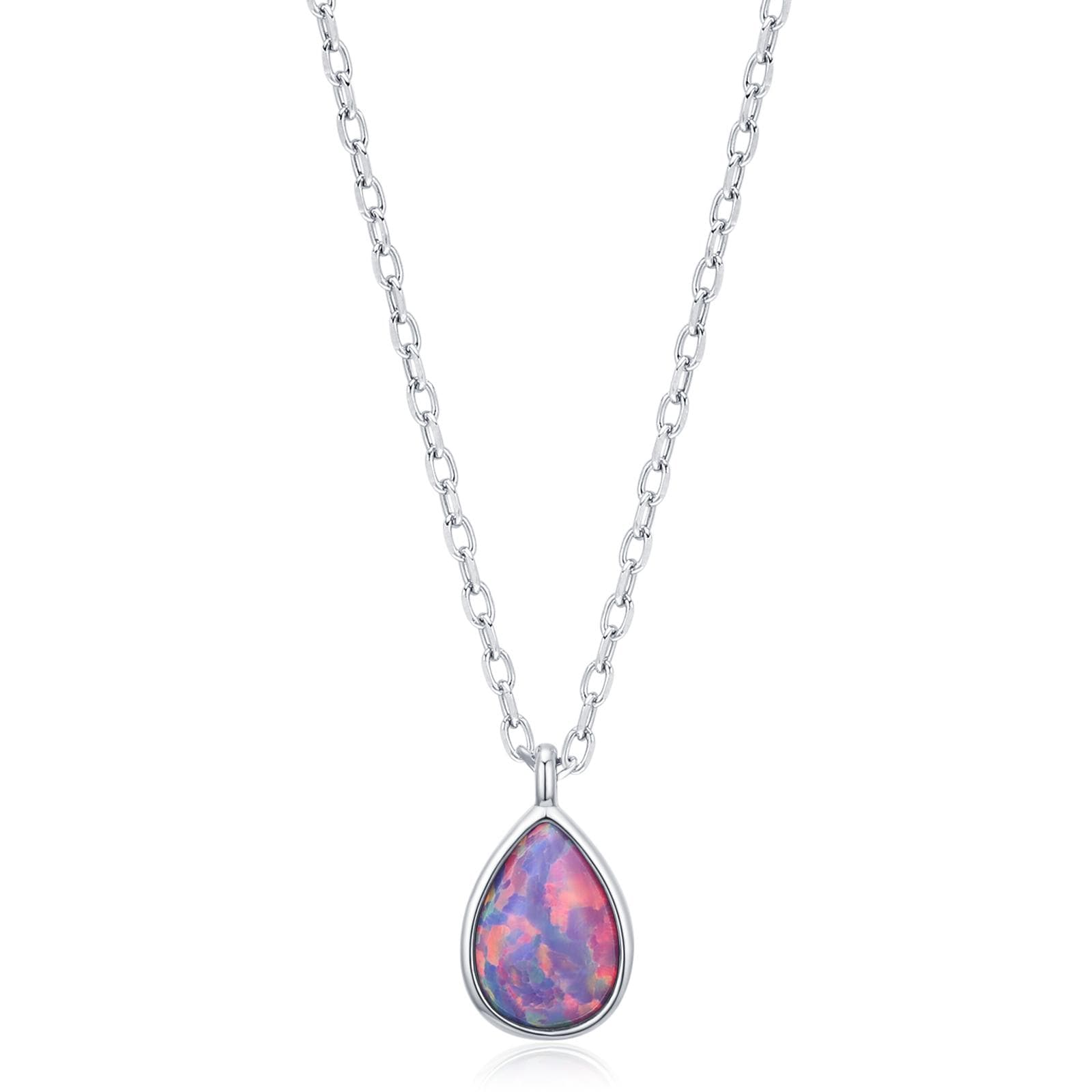 Droplet Purple Opal Pendant Necklace in Sterling Silver, Lab Opal Necklace, Pear Shape Opal Necklace, Fire Opal Necklace