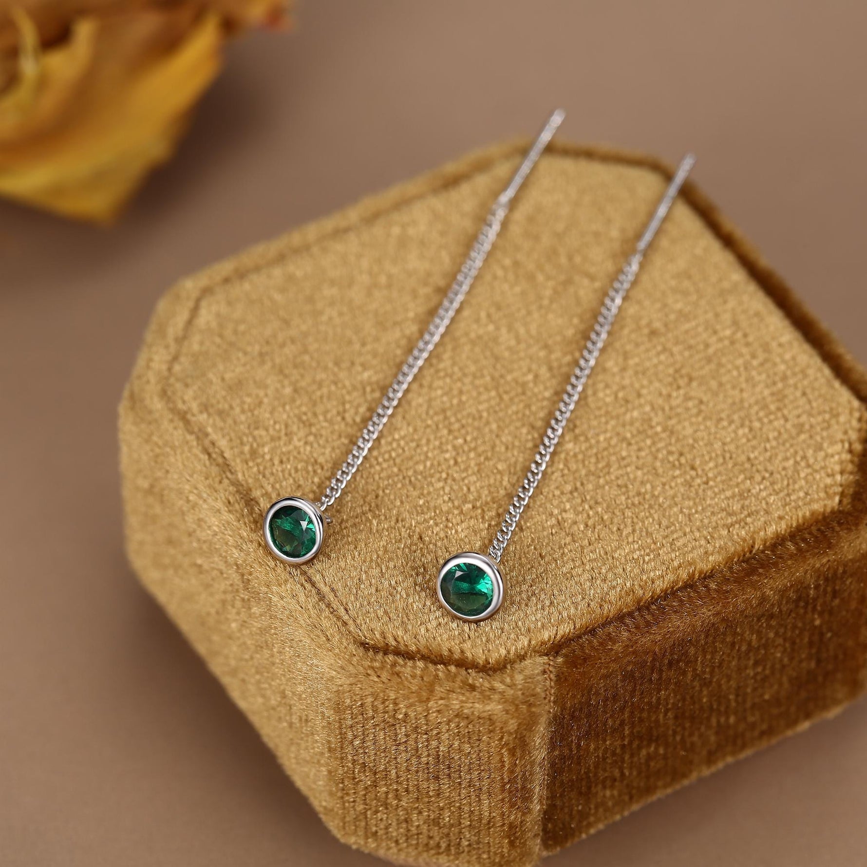 Sterling Silver Emerald Green CZ Threader Earrings