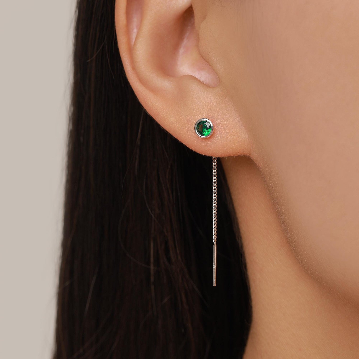 Sterling Silver Emerald Green CZ Threader Earrings