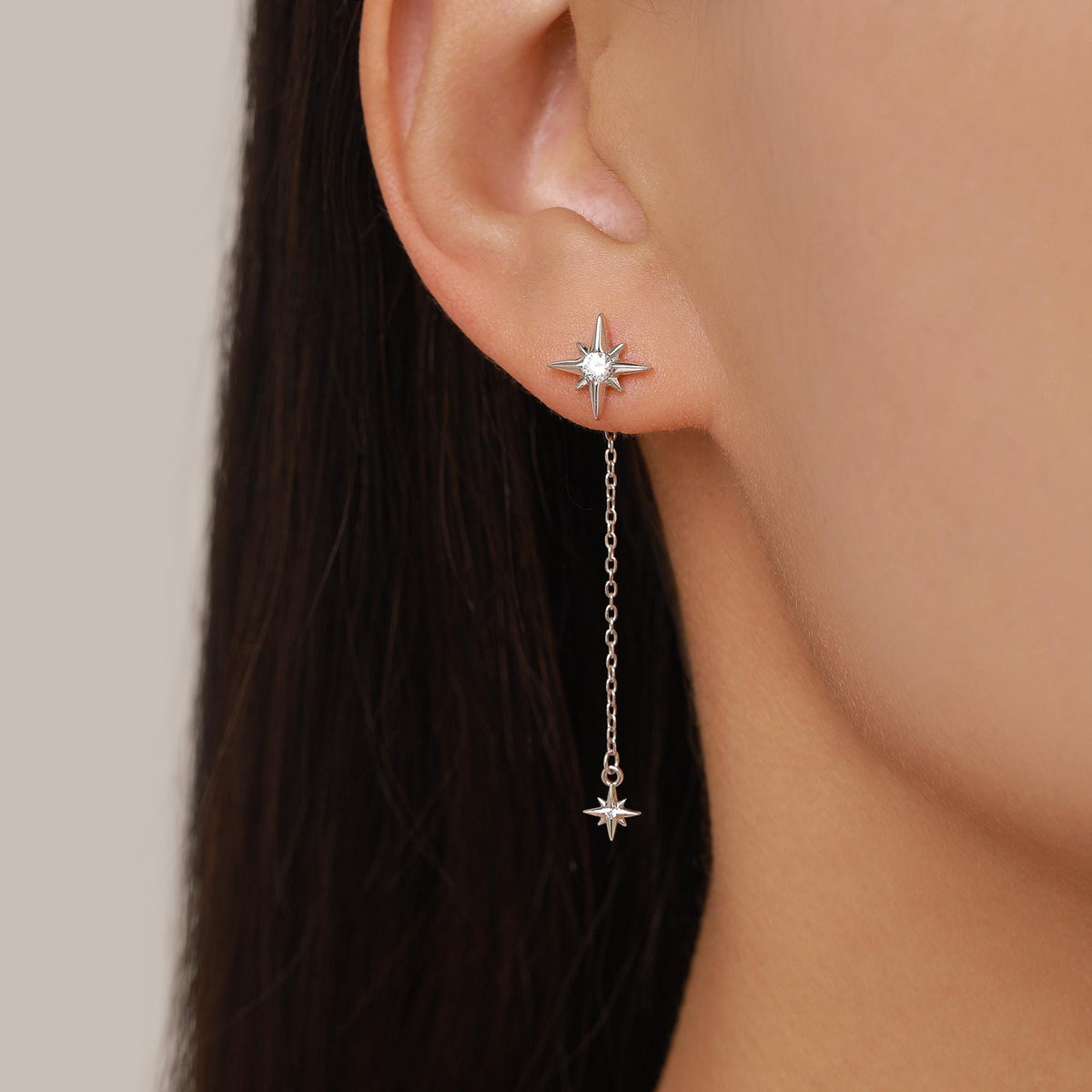 Sterling Silver North Star Jacket Earrings