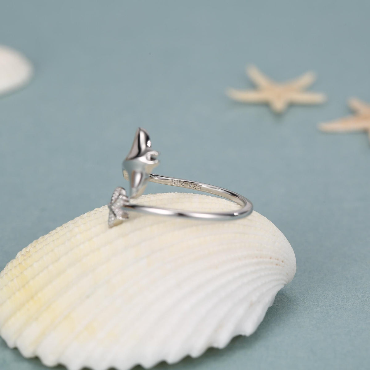 Sterling Silver Manta Ray and Starfish Open Ring
